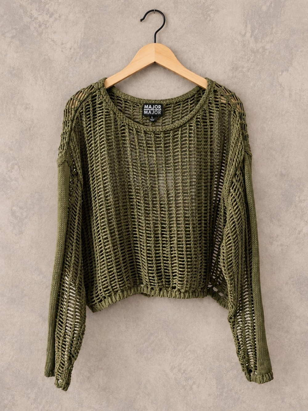 Olive Open-Weave Crewneck Sweater